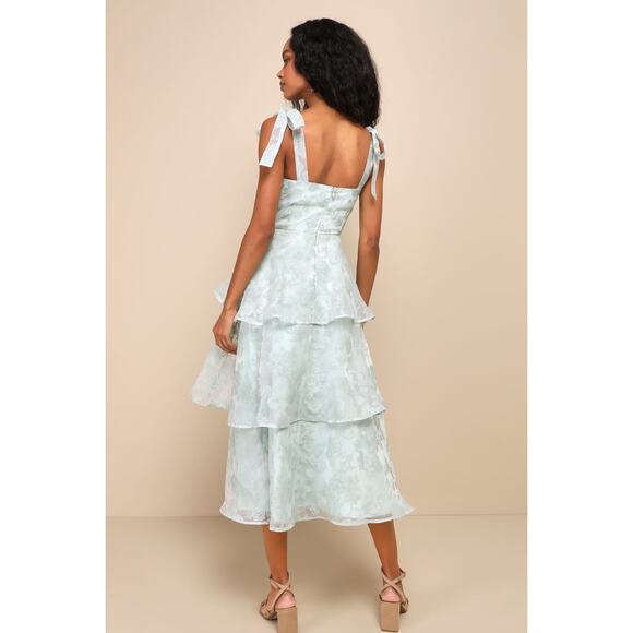 NWT Lulus Glamorous Sweetie Sage Burnout Tie-Strap Bustier Midi Dress Gala L - Picture 3 of 9